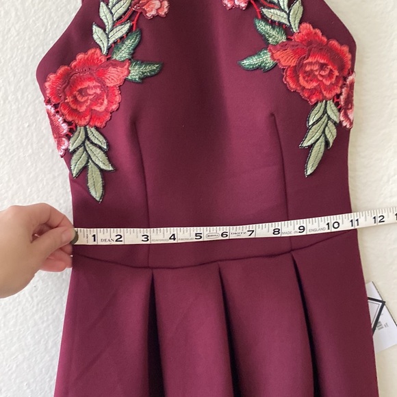 Macy’s size 1/2 fit and flare maroon dress with floral appliqué. - Picture 7 of 7